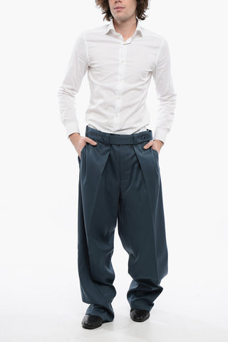 Straight-Leg-Hose aus Schurwolle mit Gürtel