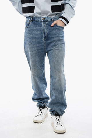 5-Pocketed Low-Crotch Denims with Elastic Cuffs
