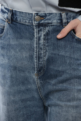 5-Pocketed Low-Crotch Denims with Elastic Cuffs