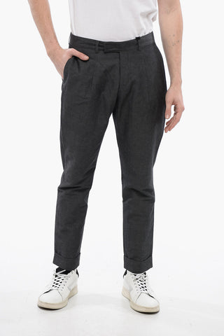 CC COLLECTION Cotton-blended Pants with Turn-up Hems