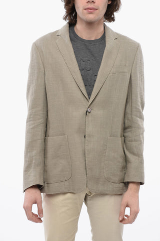 ID Blazer Sfoderato in Misto Lino con Tasche a Toppa
