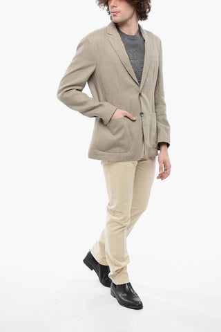 ID Blazer Sfoderato in Misto Lino con Tasche a Toppa