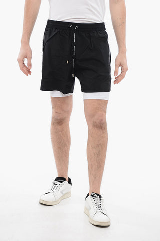 Double-layered Running Shorts with Side Logoed Bands