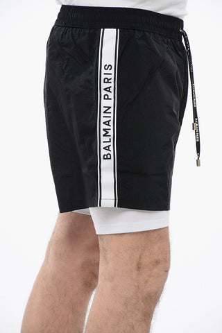 Double-layered Running Shorts with Side Logoed Bands