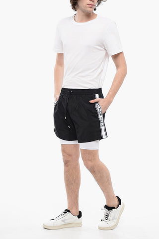 Double-layered Running Shorts with Side Logoed Bands