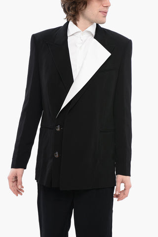 Double-breasted Viscose Blazer with Contrasting Lapel