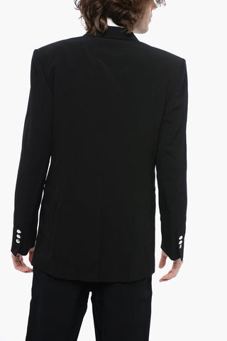 Double-breasted Viscose Blazer with Contrasting Lapel