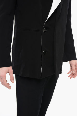 Double-breasted Viscose Blazer with Contrasting Lapel