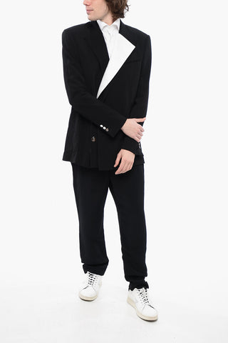 Double-breasted Viscose Blazer with Contrasting Lapel