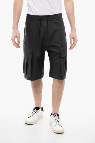 Eco-leather Cargo Shorts with Elastic Waistband
