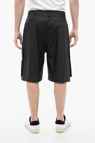 Eco-leather Cargo Shorts with Elastic Waistband