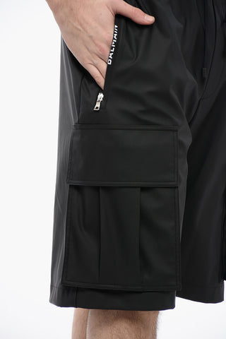 Eco-leather Cargo Shorts with Elastic Waistband