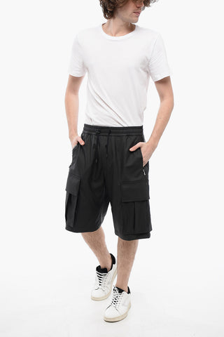 Eco-leather Cargo Shorts with Elastic Waistband