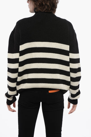 Maglia Mock Neck a Righe Awning con Stemma in Applicazione