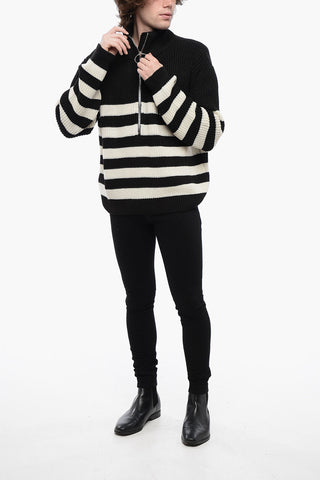 Maglia Mock Neck a Righe Awning con Stemma in Applicazione