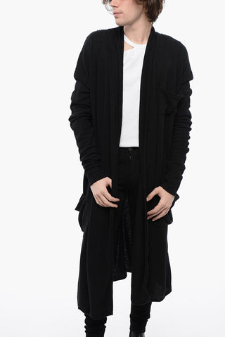 Cotton Blend Long Cardigan with Reverse Stitchings