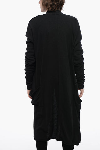 Cotton Blend Long Cardigan with Reverse Stitchings