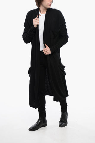 Cotton Blend Long Cardigan with Reverse Stitchings