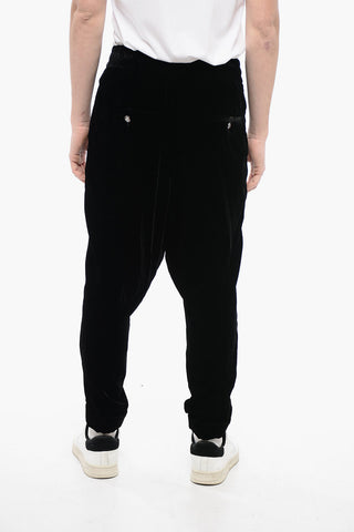 Low-Crotch Velour Pants with Elastic Waistband