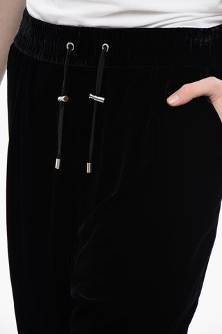 Low-Crotch Velour Pants with Elastic Waistband