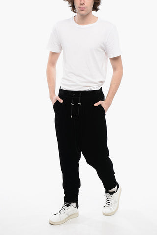 Low-Crotch Velour Pants with Elastic Waistband