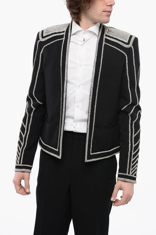Reverless Wool Blazer with All-Over Rhinestones