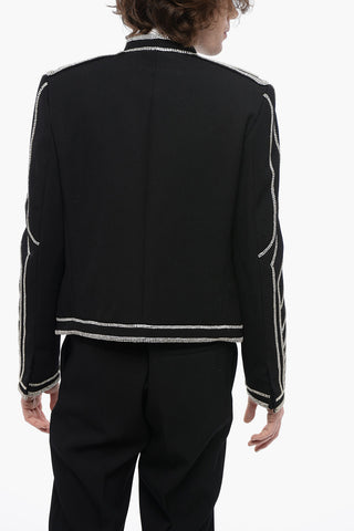 Reverless Wool Blazer with All-Over Rhinestones