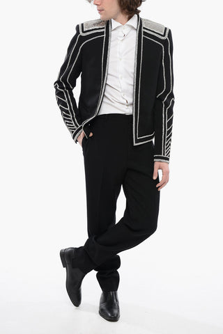 Reverless Wool Blazer with All-Over Rhinestones