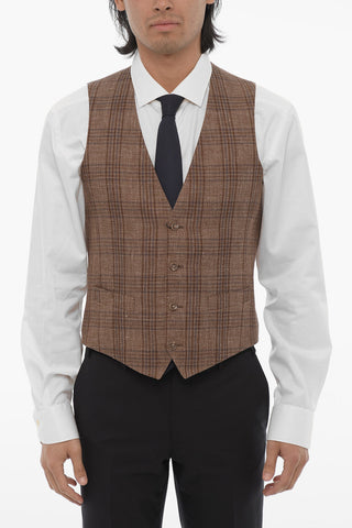 CC COLLECTION Plaid Check Flax Blend Vest