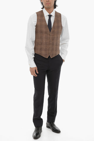 CC COLLECTION Plaid Check Flax Blend Vest