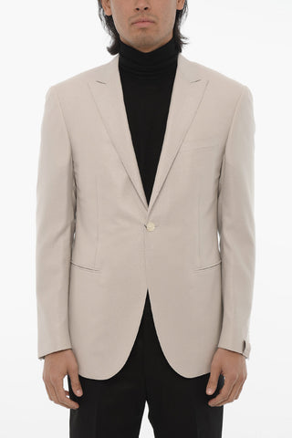 Virgin Wool and Silk 1-Button Blazer With Peak Lapel