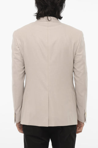 Virgin Wool and Silk 1-Button Blazer With Peak Lapel