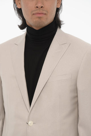 Virgin Wool and Silk 1-Button Blazer With Peak Lapel