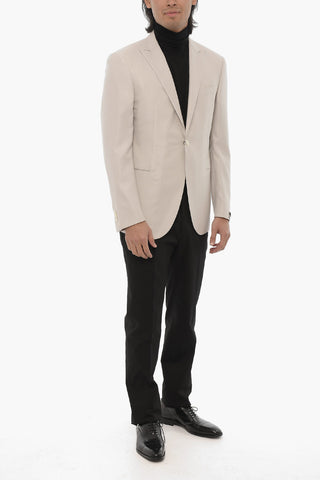 Virgin Wool and Silk 1-Button Blazer With Peak Lapel