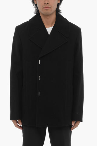 Peacoat in Lana a Tinta Unita con Gancetti in Metallo Logati