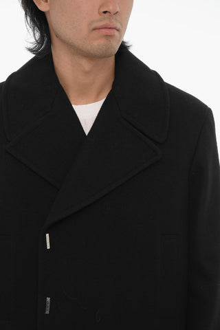 Peacoat in Lana a Tinta Unita con Gancetti in Metallo Logati