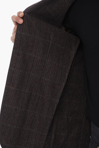 CC COLLECTION Wool-Blend Blazer with District Check Pattern