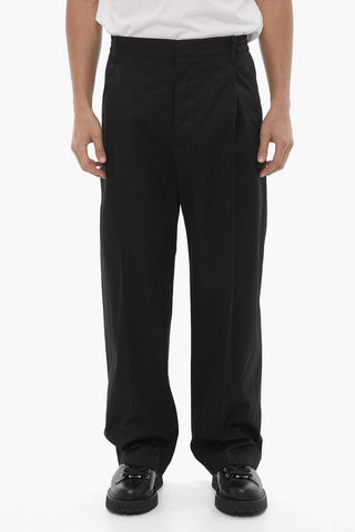Single-Pleat Cotton Pants with Belt Loops
