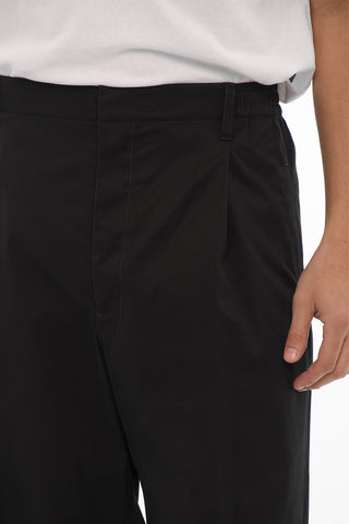 Single-Pleat Cotton Pants with Belt Loops