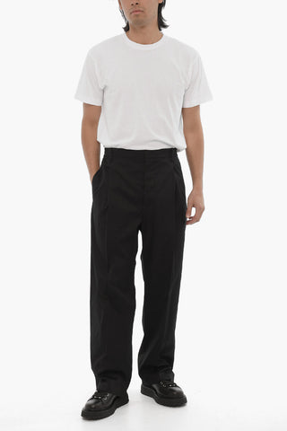 Single-Pleat Cotton Pants with Belt Loops