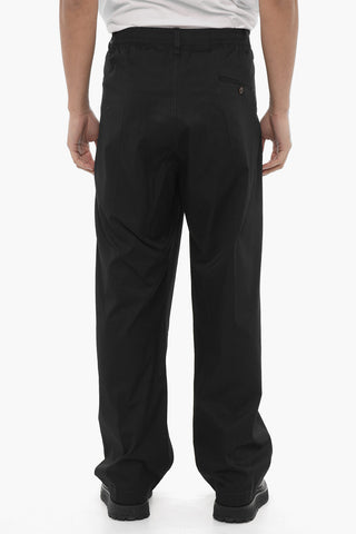 Single-Pleat Cotton Pants with Belt Loops