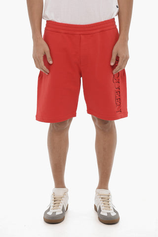 Shorts in Cotone Garzato a Tinta Unita con Logo in Rilievo