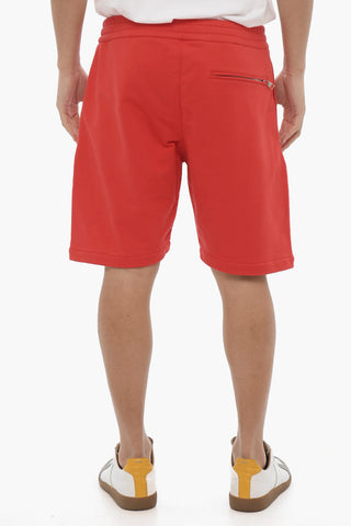 Shorts in Cotone Garzato a Tinta Unita con Logo in Rilievo