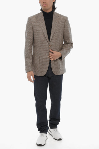 CC COLLECTION Houndstooth Motif Virgin Wool 2-Button Blazer