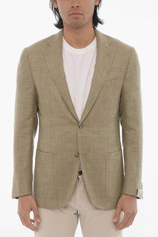 Half-lined GATE Wool Blend Blazer with Herringbone Motif