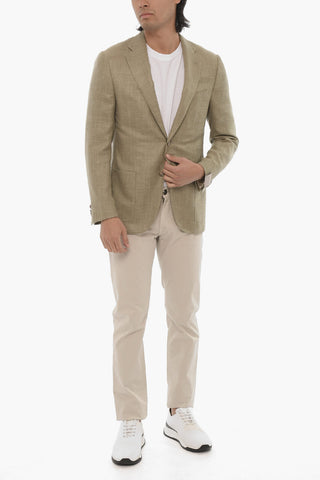 Half-lined GATE Wool Blend Blazer with Herringbone Motif