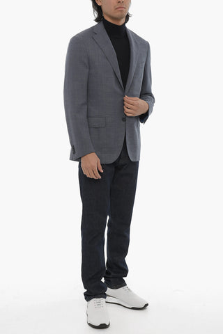Single-Breasted Virgin Wool Blazer with Flap Pockets