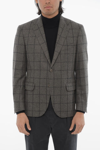 CC COLLECTION Wool-Blend Blazer with Windowpane Pattern