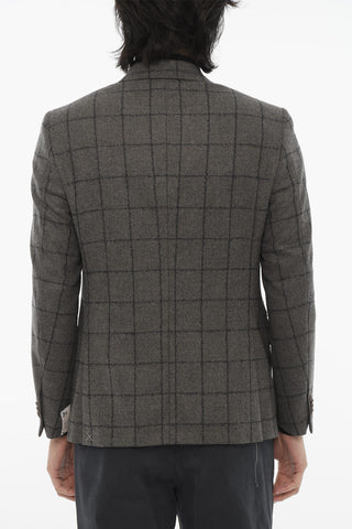 CC COLLECTION Wool-Blend Blazer with Windowpane Pattern