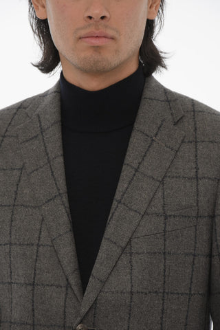 CC COLLECTION Wool-Blend Blazer with Windowpane Pattern